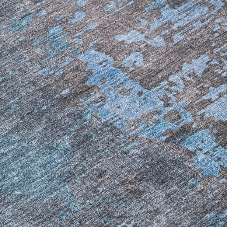 8' Teal Blue Taupe And Sky Blue Round Abstract Washable Indoor Outdoor Area Rug