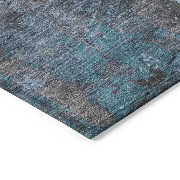 10' X 14' Teal Blue Taupe And Sky Blue Abstract Washable Indoor Outdoor Area Rug