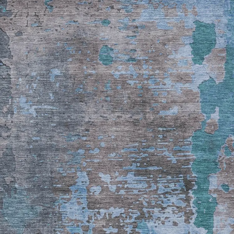 10' X 14' Teal Blue Taupe And Sky Blue Abstract Washable Indoor Outdoor Area Rug