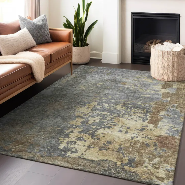 3' X 5' Taupe Gray And Beige Abstract Washable Indoor Outdoor Area Rug