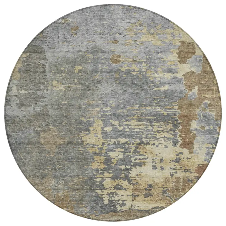 8' Taupe Gray And Beige Round Abstract Washable Indoor Outdoor Area Rug