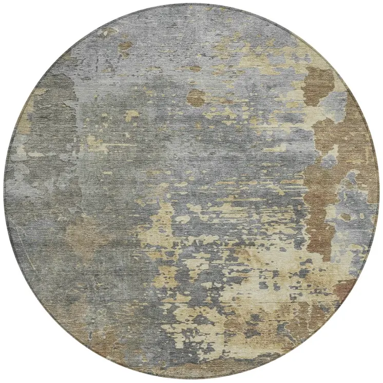 8' Taupe Gray And Beige Round Abstract Washable Indoor Outdoor Area Rug