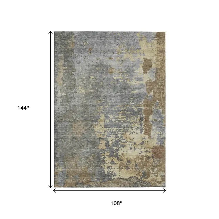 9' X 12' Taupe Gray And Beige Abstract Washable Indoor Outdoor Area Rug