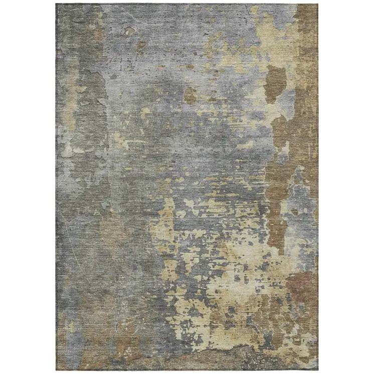 9' X 12' Taupe Gray And Beige Abstract Washable Indoor Outdoor Area Rug