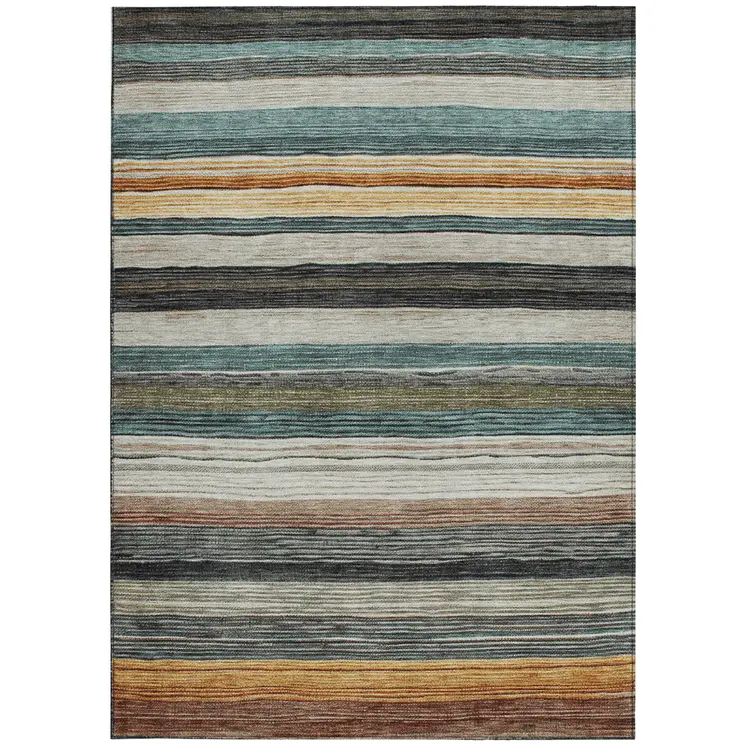 3' X 5' Beige Gold Brown And Taupe Striped Washable Indoor Outdoor Area Rug
