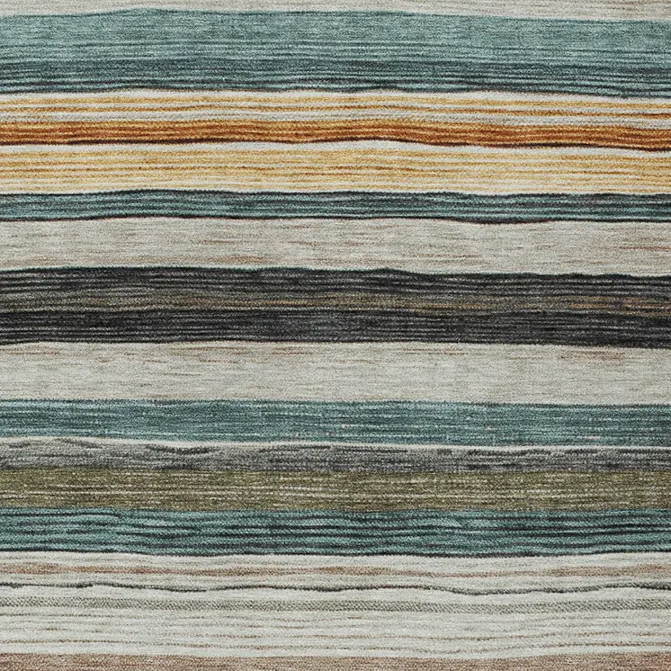 5' X 8' Beige Gold Brown And Taupe Striped Washable Indoor Outdoor Area Rug
