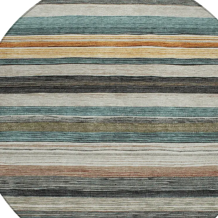 8' Beige Gold Brown And Taupe Round Striped Washable Indoor Outdoor Area Rug