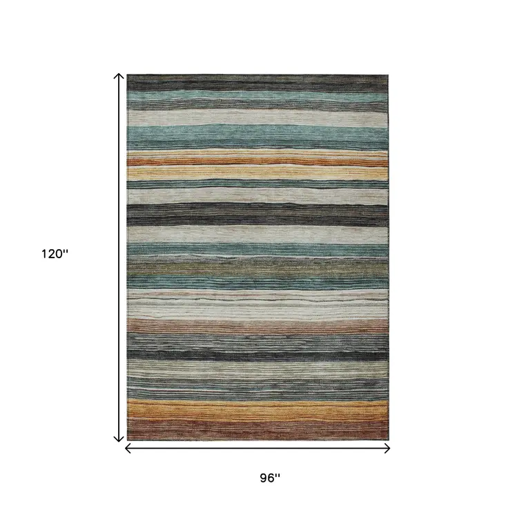 8' X 10' Beige Gold Brown And Taupe Striped Washable Indoor Outdoor Area Rug