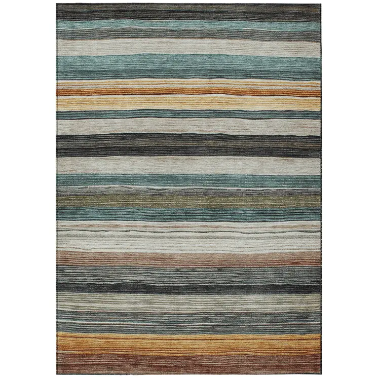 8' X 10' Beige Gold Brown And Taupe Striped Washable Indoor Outdoor Area Rug