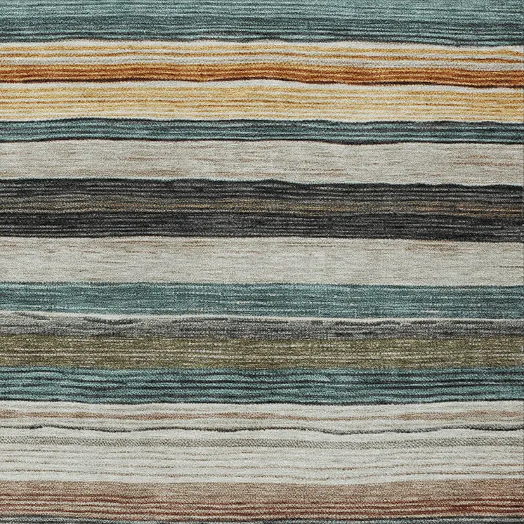 8' X 10' Beige Gold Brown And Taupe Striped Washable Indoor Outdoor Area Rug