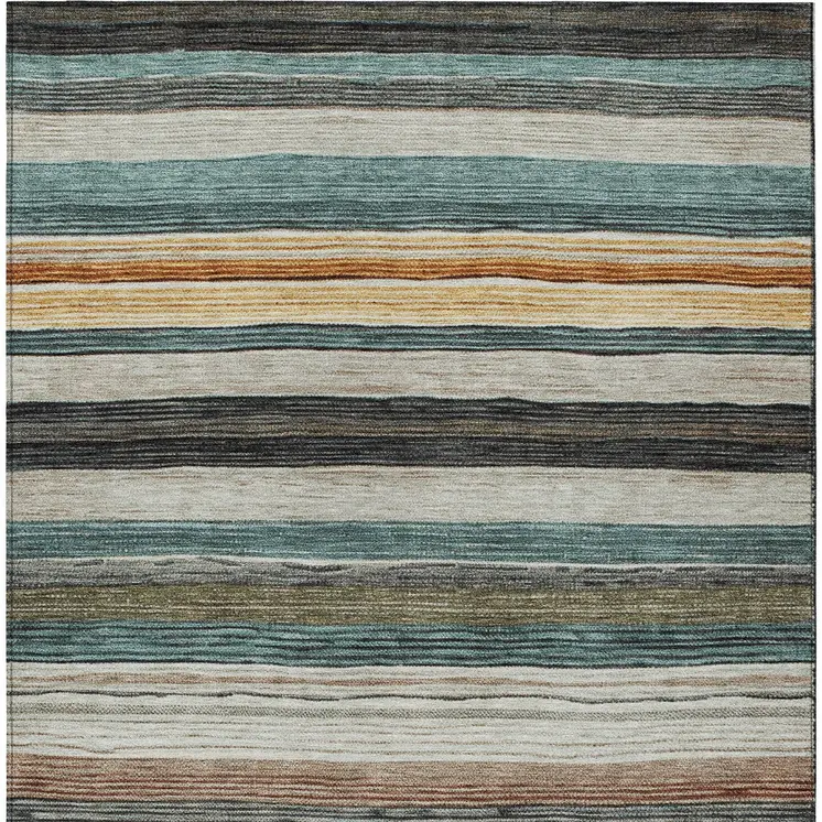 10' X 14' Beige Gold Brown And Taupe Striped Washable Indoor Outdoor Area Rug