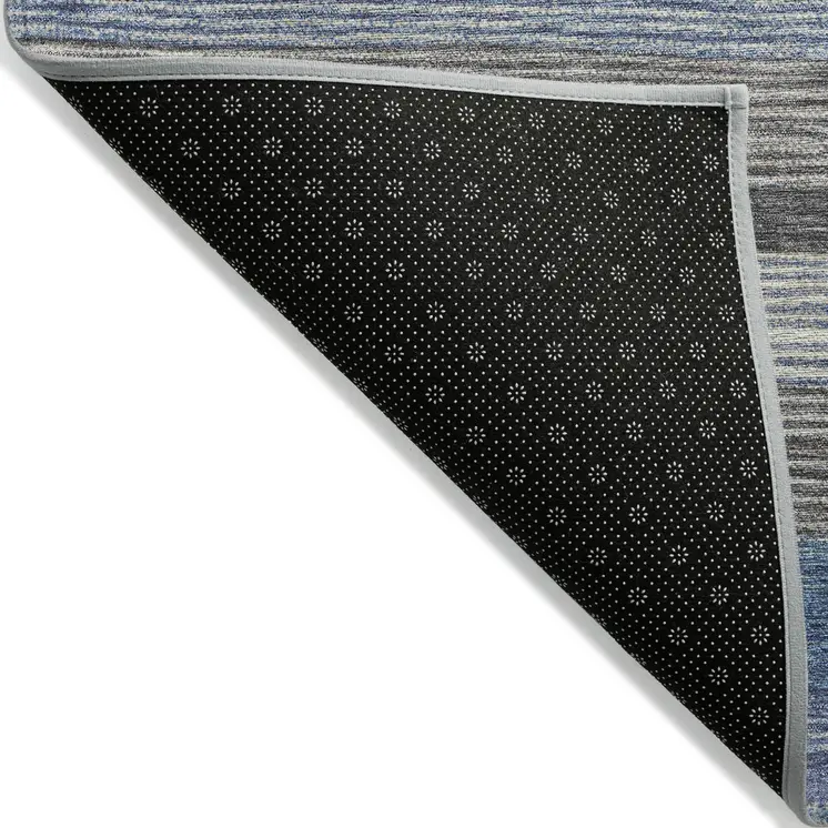 5' X 8' Denim Blue Beige And Taupe Striped Washable Indoor Outdoor Area Rug