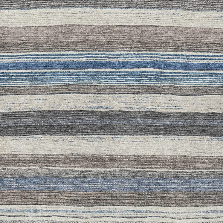 8' X 10' Denim Blue Beige And Taupe Striped Washable Indoor Outdoor Area Rug