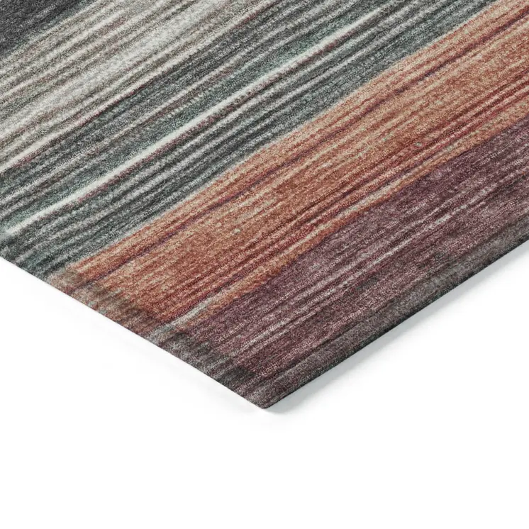 5' X 8' Pale Aqua Copper And Taupe Striped Washable Indoor Outdoor Area Rug