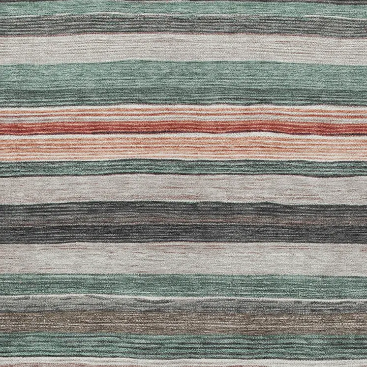 8' X 10' Pale Aqua Copper And Taupe Striped Washable Indoor Outdoor Area Rug