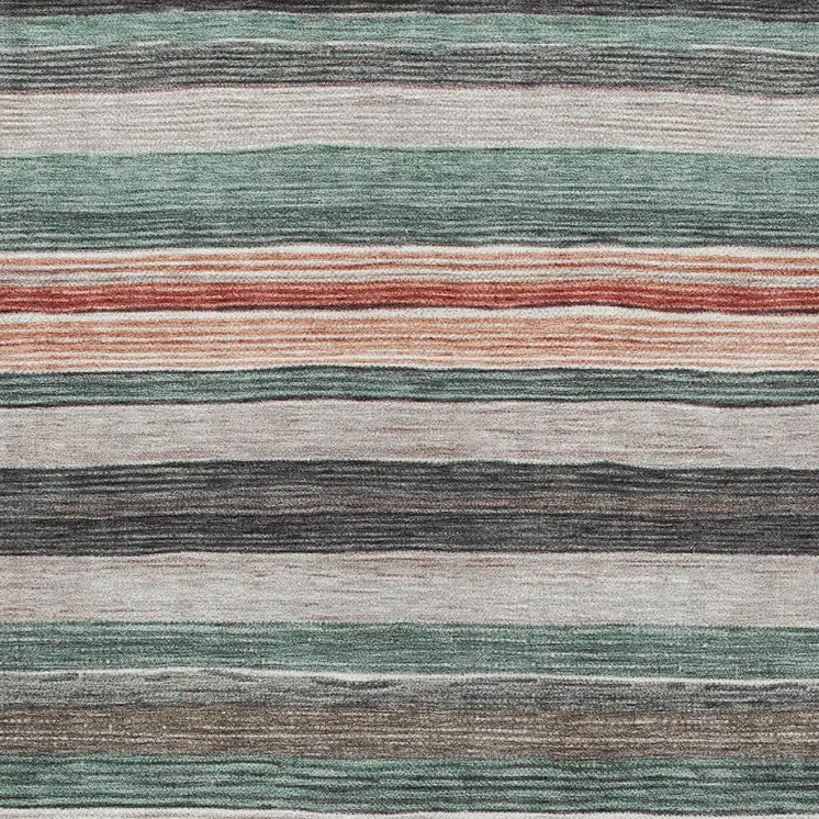 9' X 12' Pale Aqua Copper And Taupe Striped Washable Indoor Outdoor Area Rug