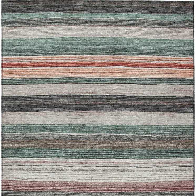 10' X 14' Pale Aqua Copper And Taupe Striped Washable Indoor Outdoor Area Rug