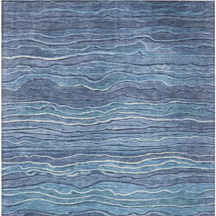 3' X 5' Denim Blue And Sky Blue Abstract Washable Indoor Outdoor Area Rug
