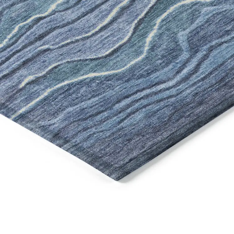 5' X 8' Denim Blue And Sky Blue Abstract Washable Indoor Outdoor Area Rug