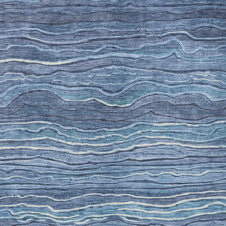 5' X 8' Denim Blue And Sky Blue Abstract Washable Indoor Outdoor Area Rug