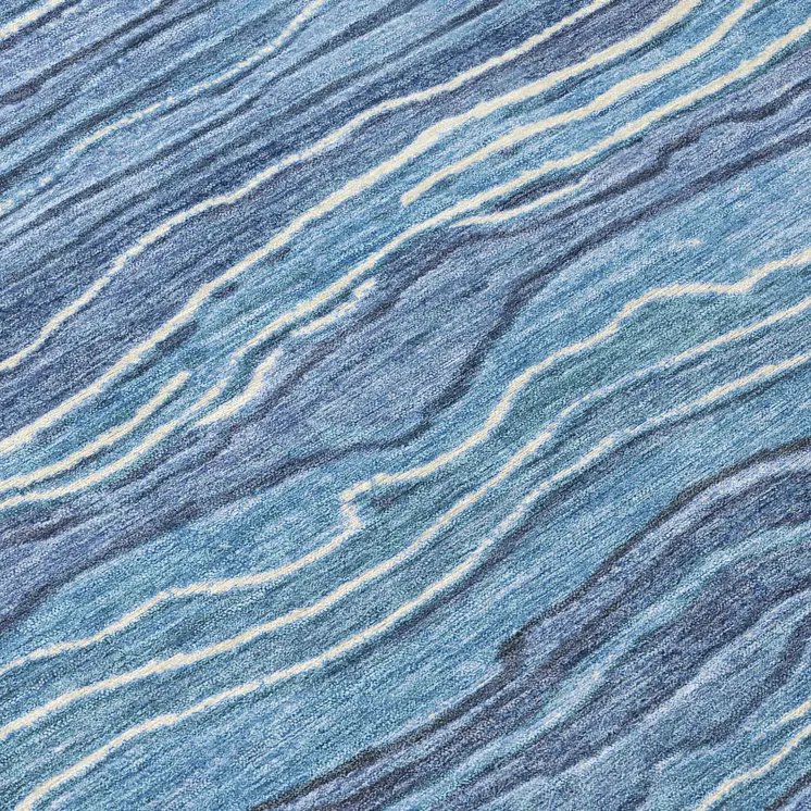 8' Denim Blue And Sky Blue Round Abstract Washable Indoor Outdoor Area Rug
