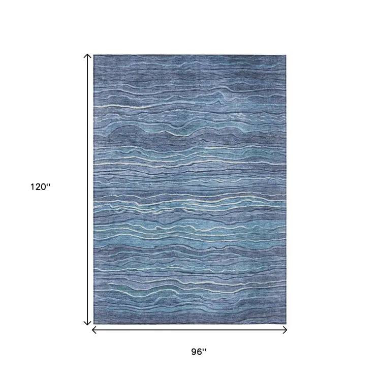 8' X 10' Denim Blue And Sky Blue Abstract Washable Indoor Outdoor Area Rug