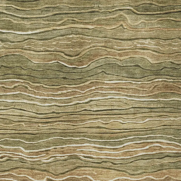 3' X 5' Fern Green And Taupe Abstract Washable Indoor Outdoor Area Rug