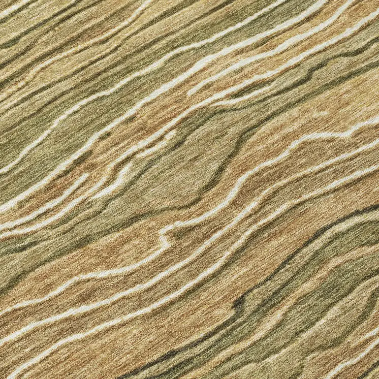 8' Fern Green And Taupe Round Abstract Washable Indoor Outdoor Area Rug
