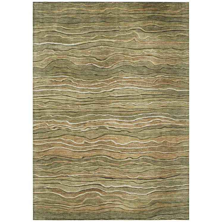 8' X 10' Fern Green And Taupe Abstract Washable Indoor Outdoor Area Rug