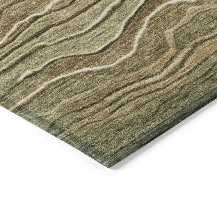 8' X 10' Fern Green And Taupe Abstract Washable Indoor Outdoor Area Rug