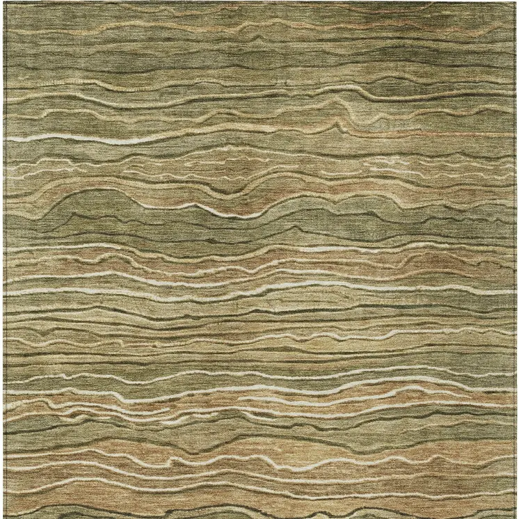 8' X 10' Fern Green And Taupe Abstract Washable Indoor Outdoor Area Rug