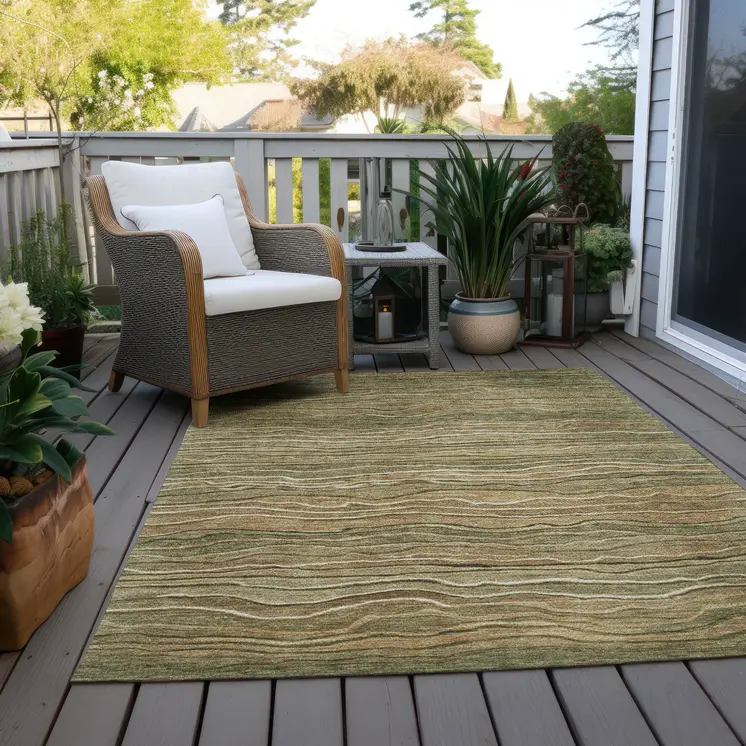 10' X 14' Fern Green And Taupe Abstract Washable Indoor Outdoor Area Rug
