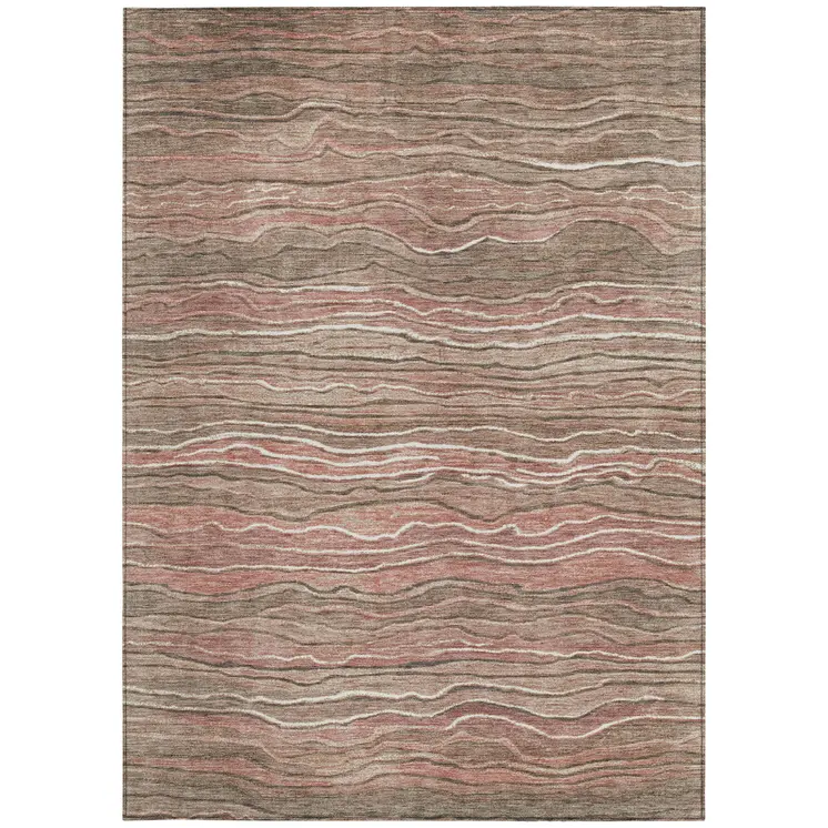 3' X 5' Brown And Copper Abstract Washable Indoor Outdoor Area Rug