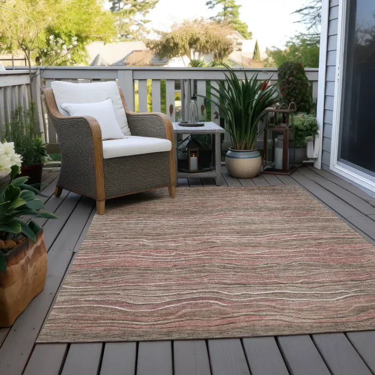 3' X 5' Brown And Copper Abstract Washable Indoor Outdoor Area Rug