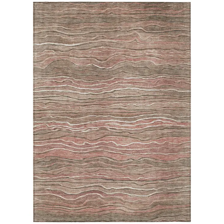 3' X 5' Brown And Copper Abstract Washable Indoor Outdoor Area Rug