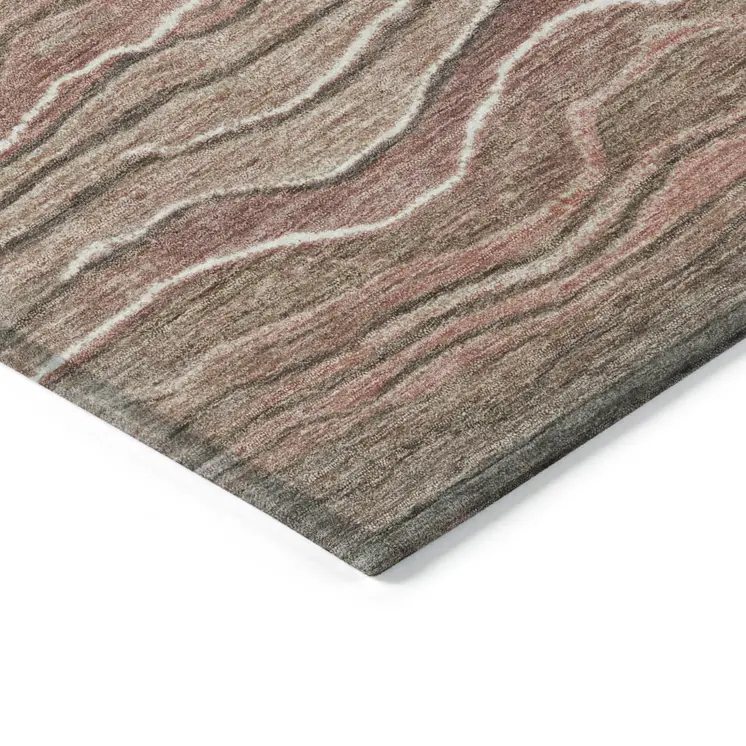 3' X 5' Brown And Copper Abstract Washable Indoor Outdoor Area Rug