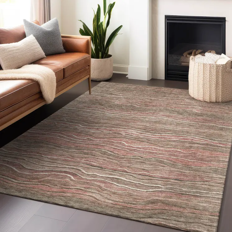 3' X 5' Brown And Copper Abstract Washable Indoor Outdoor Area Rug