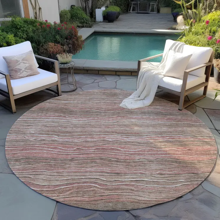 8' Brown And Copper Round Abstract Washable Indoor Outdoor Area Rug