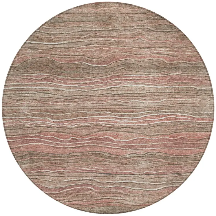 8' Brown And Copper Round Abstract Washable Indoor Outdoor Area Rug