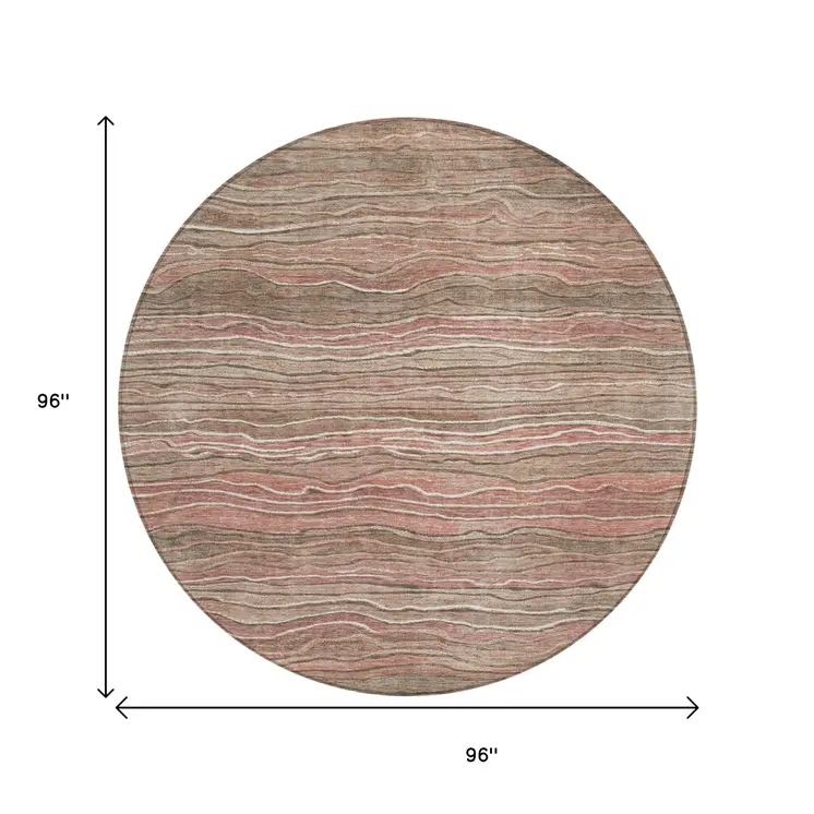 8' Brown And Copper Round Abstract Washable Indoor Outdoor Area Rug