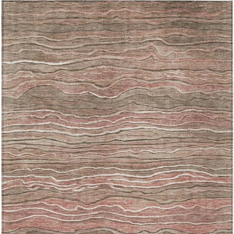 8' X 10' Brown And Copper Abstract Washable Indoor Outdoor Area Rug