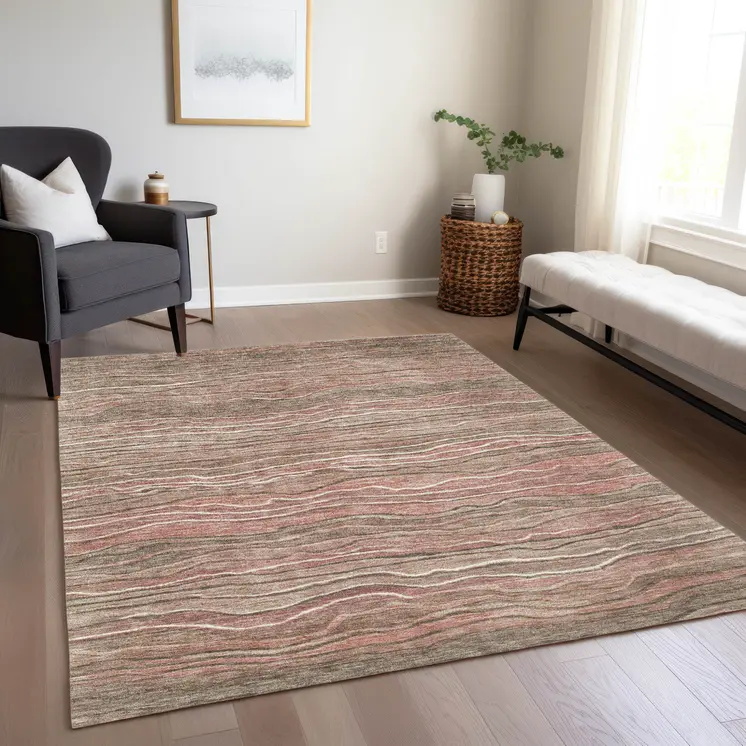 9' X 12' Brown And Copper Abstract Washable Indoor Outdoor Area Rug