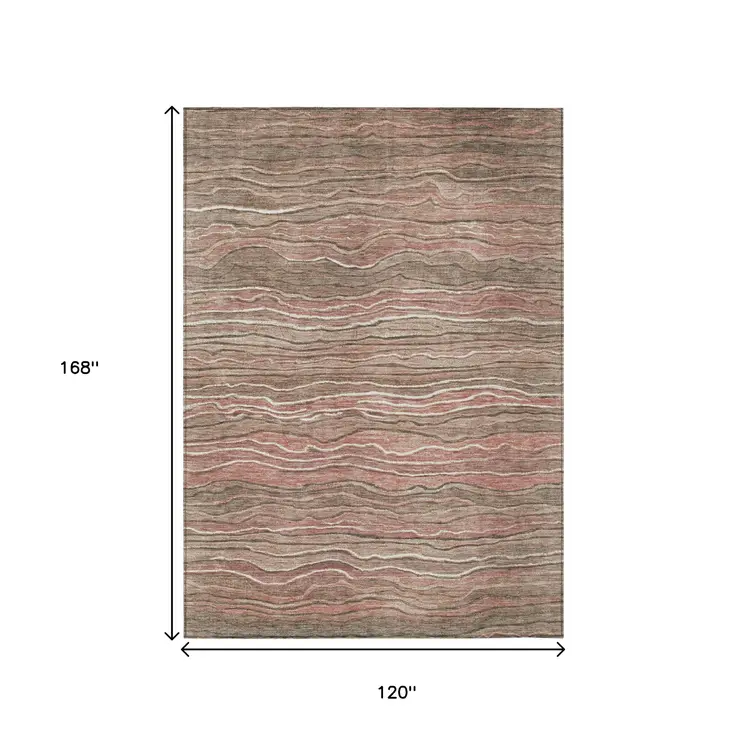 10' X 14' Brown And Copper Abstract Washable Indoor Outdoor Area Rug
