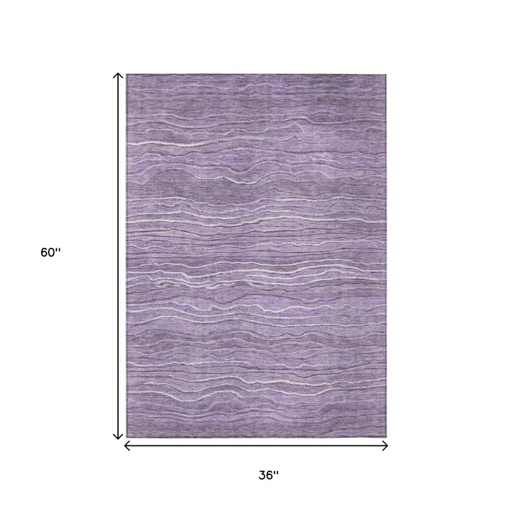 3' X 5' Purple And Lavender Abstract Washable Indoor Outdoor Area Rug