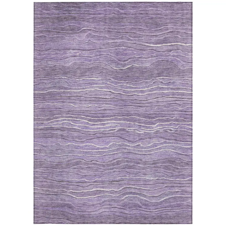 5' X 8' Purple And Lavender Abstract Washable Indoor Outdoor Area Rug