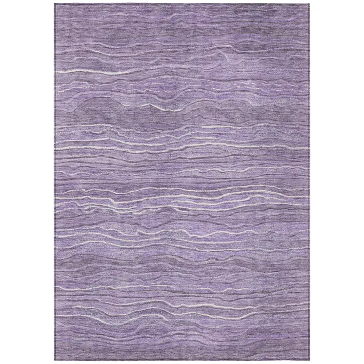 5' X 8' Purple And Lavender Abstract Washable Indoor Outdoor Area Rug