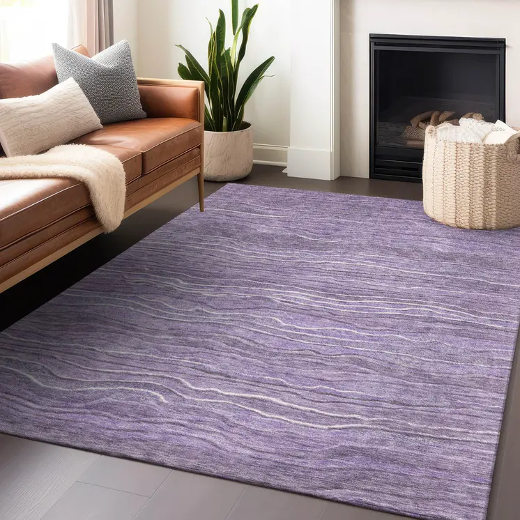 5' X 8' Purple And Lavender Abstract Washable Indoor Outdoor Area Rug