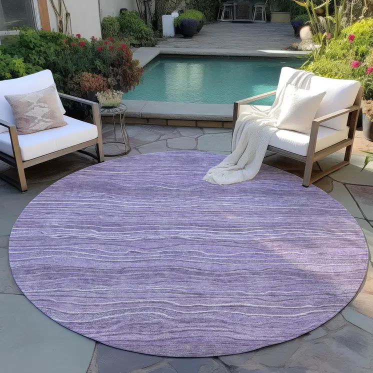 8' Purple And Lavender Round Abstract Washable Indoor Outdoor Area Rug