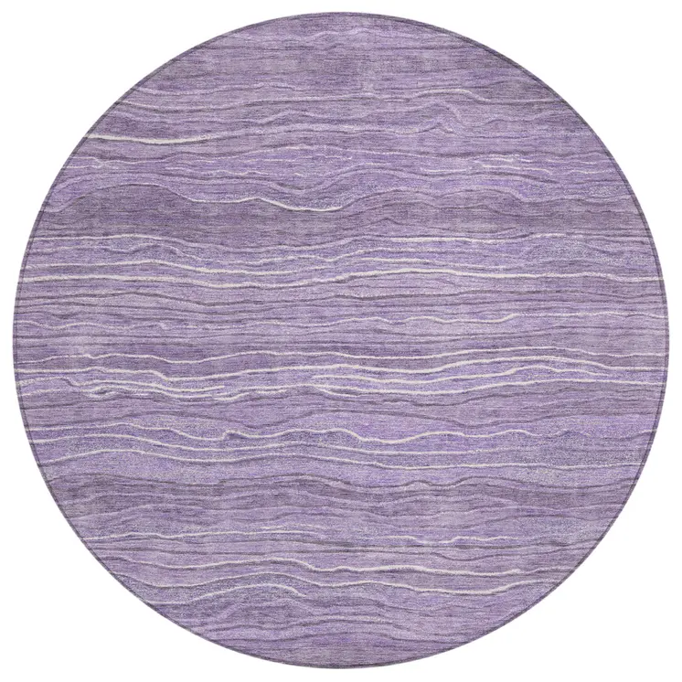8' Purple And Lavender Round Abstract Washable Indoor Outdoor Area Rug