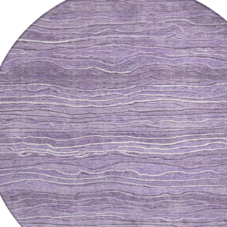 8' Purple And Lavender Round Abstract Washable Indoor Outdoor Area Rug